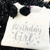 Black Long Sleeve "Birthday Girl" Silver Sparkle T Shirt