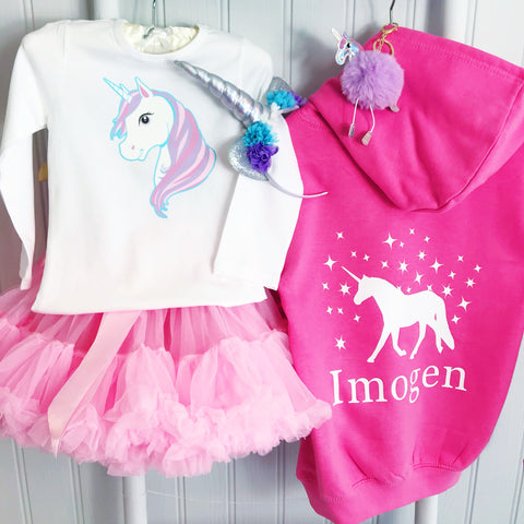 Girls' Unicorn Personalised Hoodie - 7 colours - Personalised Name or Slogan