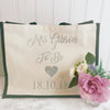 Bride to Be - Personalised Wedding Jute and Canvas Tote Bag With Any Phrase/Name - Perfect for Honeymoon and Weddings