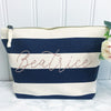 Personalised Pink Stripe Canvas and Rope Tote Beach Bag With Any Phrase/Name