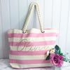 Personalised Pink Stripe Canvas and Rope Tote Beach Bag With Any Phrase/Name