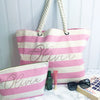 Personalised Pink Stripe Canvas and Rope Tote Beach Bag With Any Phrase/Name
