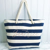 Personalised Navy Stripe Canvas and Rope Tote Beach Bag With Any Phrase/Name