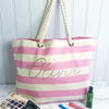 Personalised Pink Stripe Canvas and Rope Tote Beach Bag With Any Phrase/Name