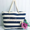 Personalised Navy Stripe Canvas and Rope Tote Beach Bag With Any Phrase/Name