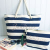 Personalised Navy Stripe Canvas and Rope Tote Beach Bag With Any Phrase/Name