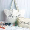 Personalised Natural Ivory Canvas and Rope Tote Beach Bag With Any Phrase/Name