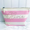 Personalised Pink Stripe Canvas and Rope Tote Beach Bag With Any Phrase/Name