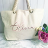 Personalised Natural Ivory Canvas and Rope Tote Beach Bag With Any Phrase/Name