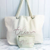 Personalised Natural Ivory Canvas and Rope Tote Beach Bag With Any Phrase/Name