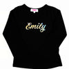 Girls Sparkly Personalised Long Sleeve Black T Shirt