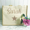 Honeymoon Holiday Bag- Jute and Canvas Tote Beach Bag With Any Phrase/Name - Perfect for Honeymoon and Weddings