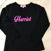 Girls Personalised Glitter Long Sleeve Black T Shirt