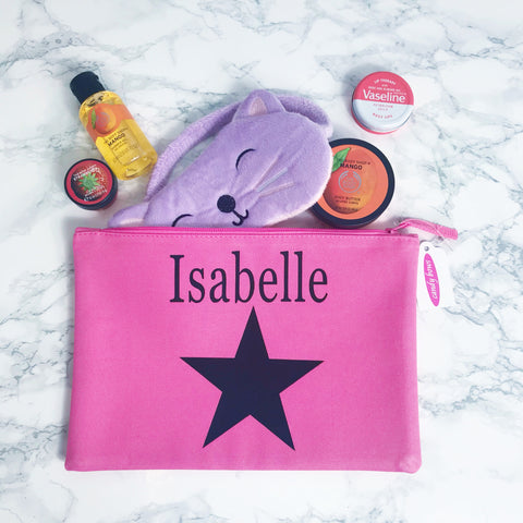 Girls Personalised Star Design Wash Bag, Accessories Bag - (6 colours available)