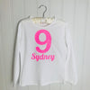 Girls Personalised Glittery Number Birthday T Shirt - Long or Short Sleeve