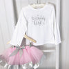 Black Long Sleeve "Birthday Girl" Silver Sparkle T Shirt