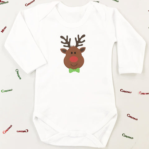 Personalised First Christmas Rudolph Baby Grow or T shirt for Boys