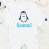 Boys Christmas Eve Personalised Percy Penguin Baby Romper Suit