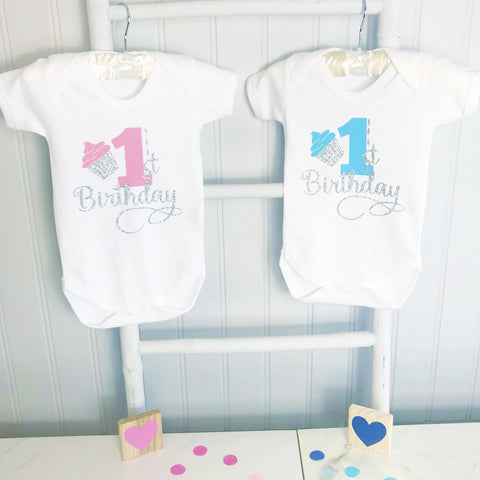 Boy & Girls Cupcake First Birthday Baby Grow / Baby Bodysuit