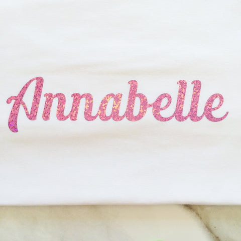 Girls Personalised Sparkly White T Shirt - Available Short or Long Sleeves