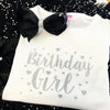 Black Long Sleeve "Birthday Girl"  Silver Sparkle  T Shirt