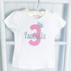 Girls Personalised Sparkly White Birthday Crown Number T Shirt