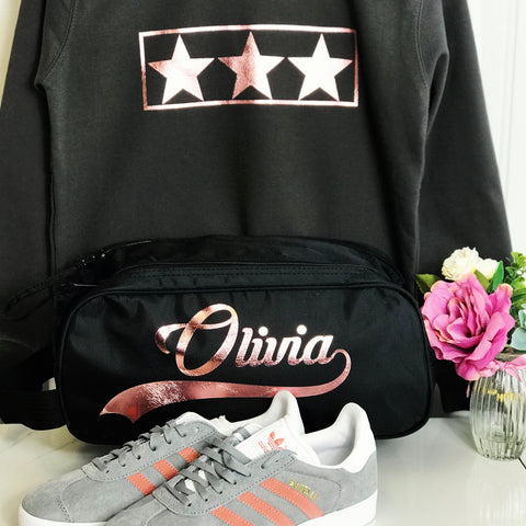 Girls Personalised Boot Trainer Bag Rose Gold Gift for Girl