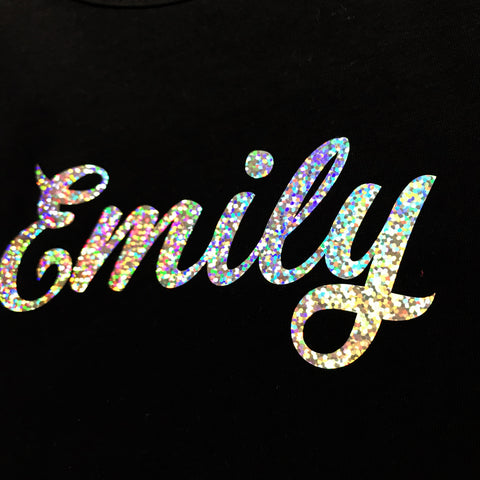 Girls Sparkly Personalised Long Sleeve Black T Shirt