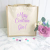 Personalised Pink Stripe Canvas and Rope Tote Beach Bag With Any Phrase/Name