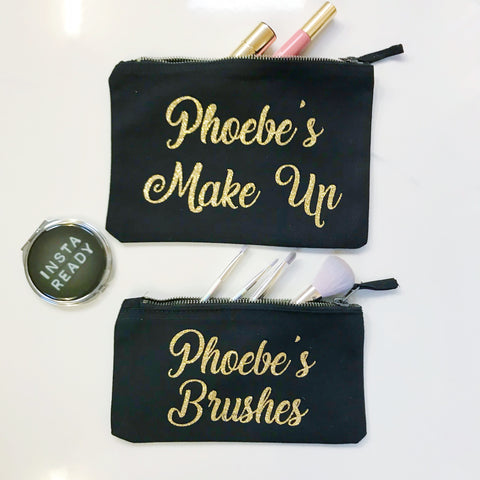 Girls Personalised Make up and Brushes Bags (Set of 2)
