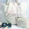 Personalised Natural Ivory Canvas and Rope Tote Beach Bag With Any Phrase/Name