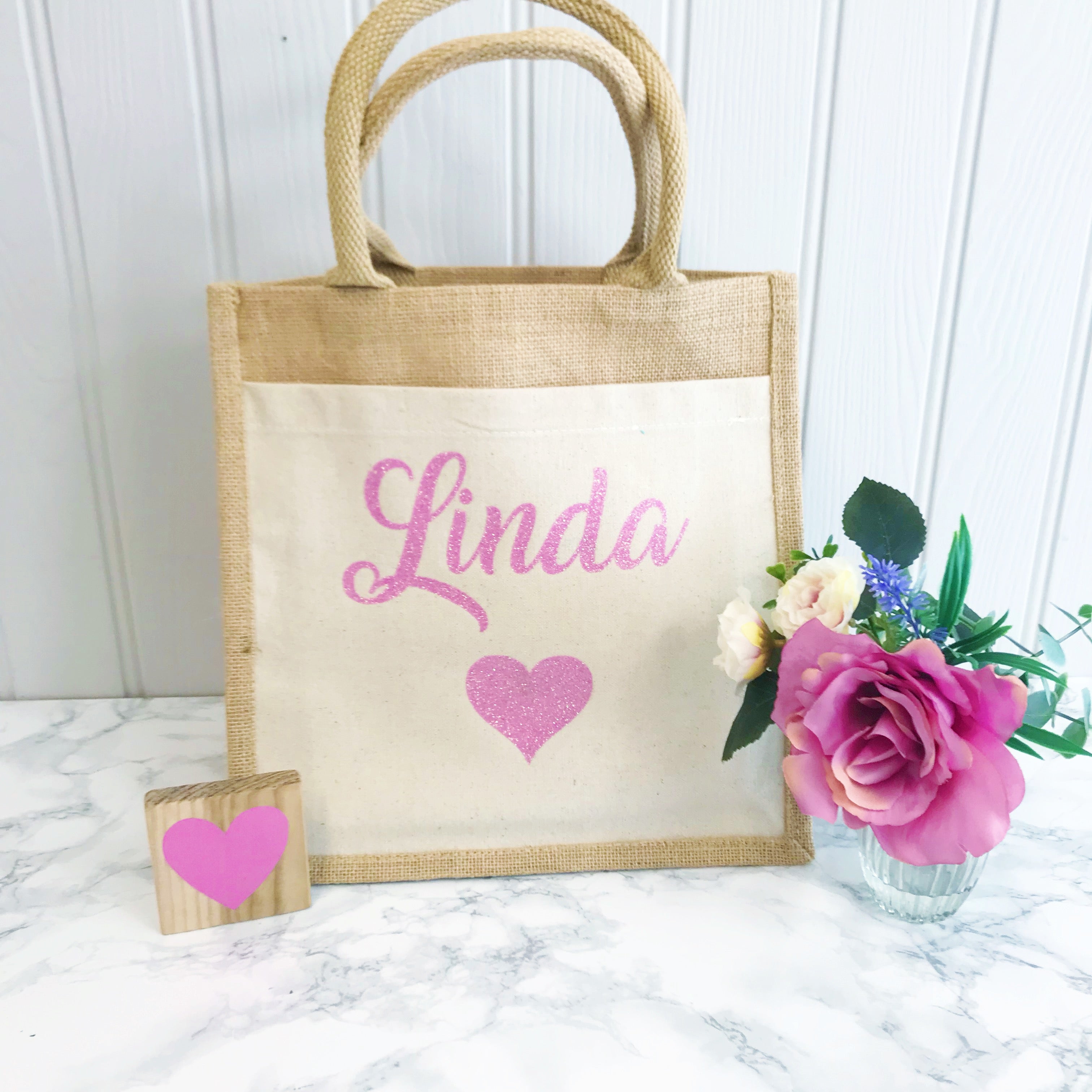 Personalised Gift Bag - Jute and Canvas Tote Bag With Any Phrase/Name –  Candy Bows