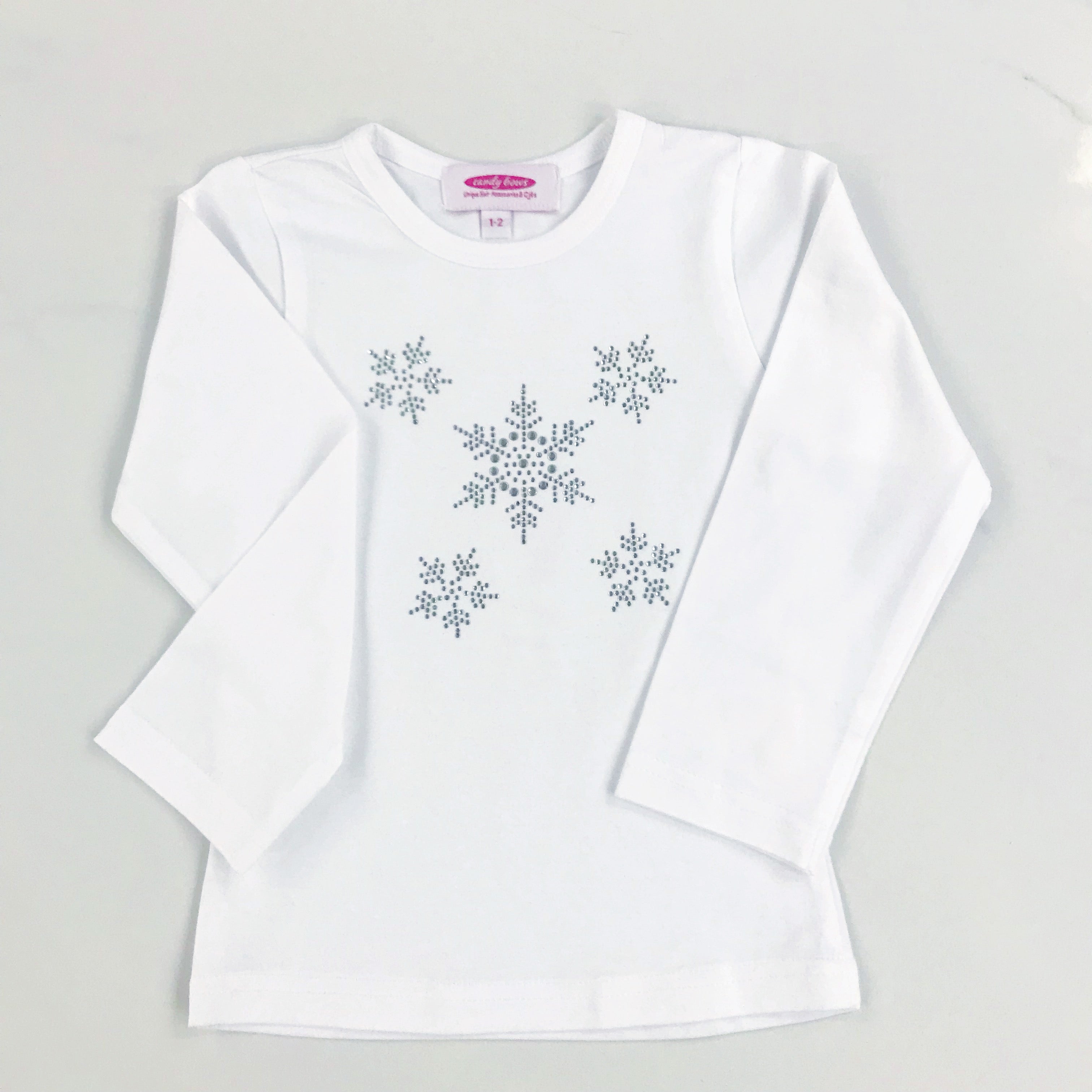Snowflake Diamante Long or Short Sleeve White T Shirt
