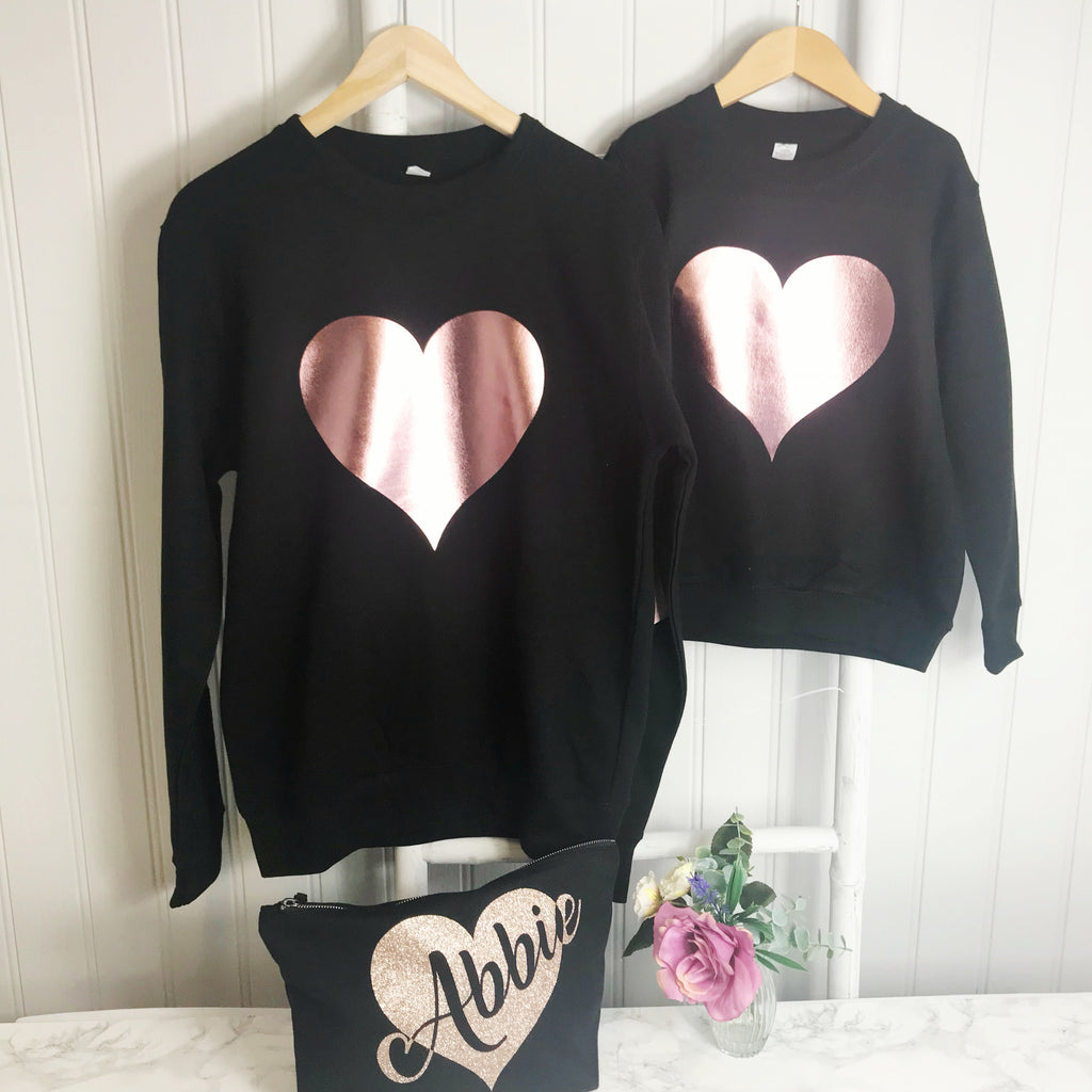 Girls Love Heart Rose Gold Personalised Hoodie Black 5 design options