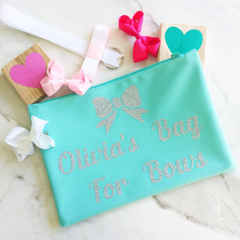 Girls Personalised Makeup Bag &  Hair Bow Gift Set