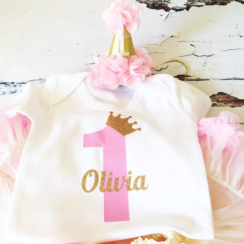 Baby Girls Personalised First Birthday Onesie birthday hat birthday outfit birthday top personalised