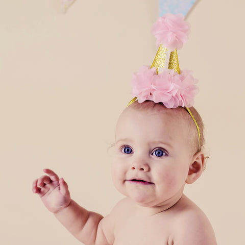 baby birthday hat pink, white, ivory, aqua, lilac