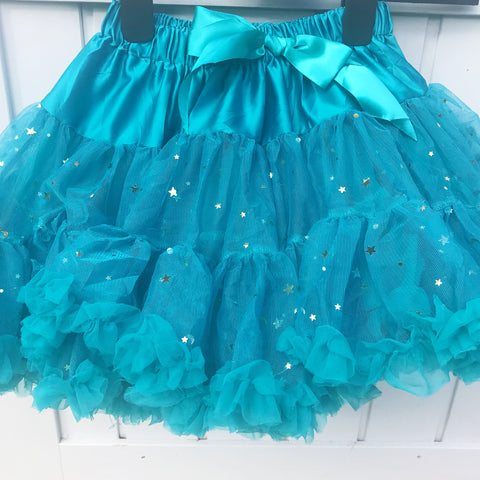 **NEW**  Teal Stars and Moons Pettiskirt & Satin Bow