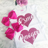 Personalised Love Heart Tshirt Girls, Birthday Outfit, Valentines