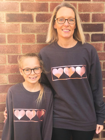Mummy and Me Rose Gold LOVE HEART  Design GIFT SET  Long Sleeve Sweatshirts - Charcoal Grey or Black