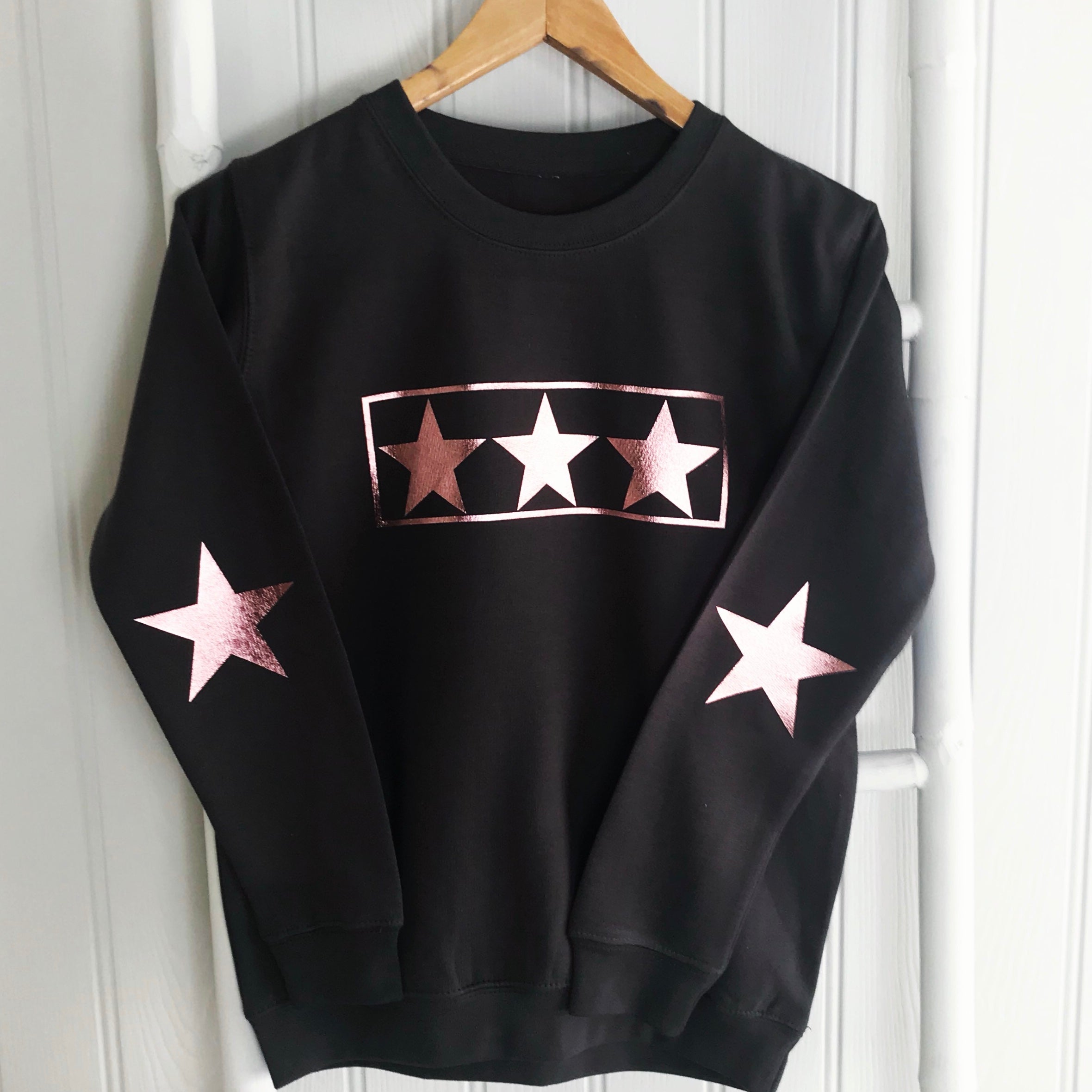 Girls Rose Gold STAR Design Long Sleeve Sweatshirt Charcoal Grey or Candy Bows