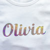Girls Personalised Sparkly White T Shirt - Available Short or Long Sleeves