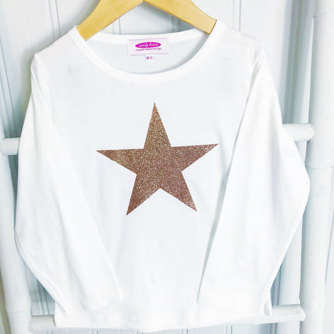 Rose Gold Glitter Superstar Long Sleeve T Shirt - Black  (5 designs)