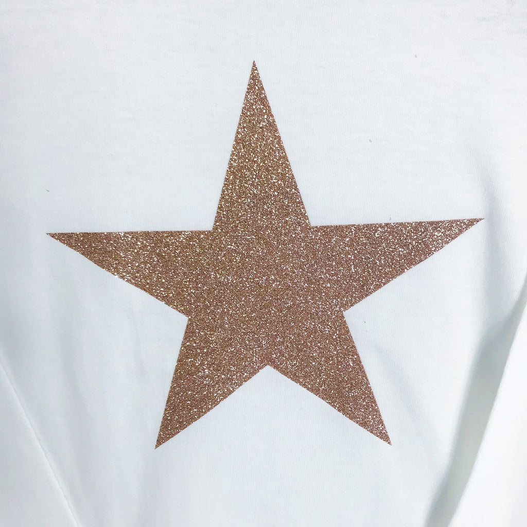 Rose gold shop and white shirt