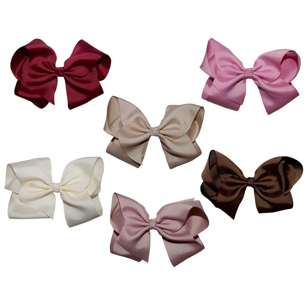 Gift Set of 6 Extra Large Boutique Hair Bows pink cream brown rose navy red white yellow orange green purple