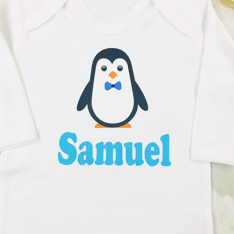 Boys Christmas Eve Personalised Percy Penguin Baby Romper Suit