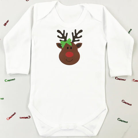 Personalised First Christmas Miss Rudolph Baby Grow or T Shirt for Girls