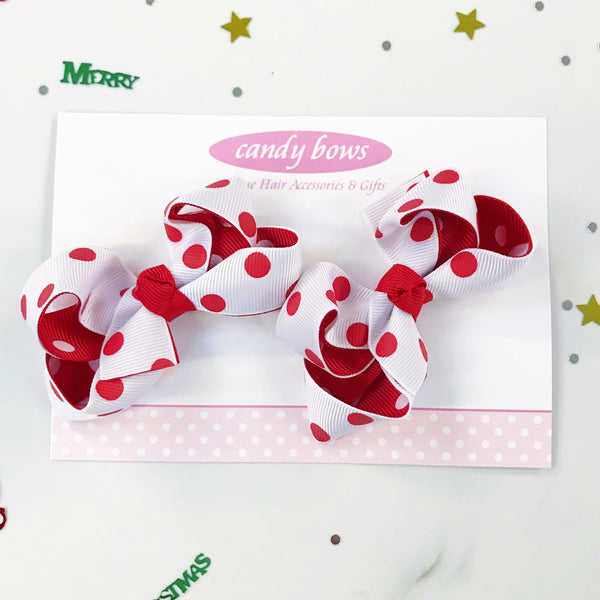 Double Red Polka Dot Hair Bow - Singles or Pairs