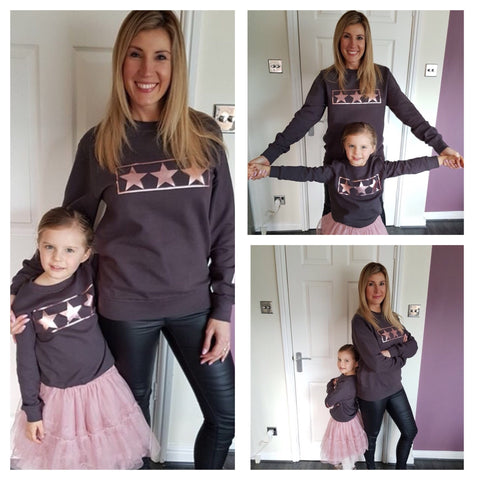 Mummy and Me Rose Gold Star Design GIFT SET  Long Sleeve Sweatshirts - Charcoal Grey or Black