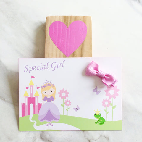 Special Girl Gift Card and Mini Hair Bow pink purple